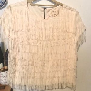 Nicole Miller fringe top, cream, NWT
